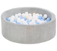 Piscine à balles ronde en velours côtelé avec 300 balles 90 cm (Couleur de la piscine/de balles: gris/blanc, bleu clair, cappuccino)