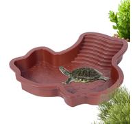 Piscine à tortues : piscine à reptiles : plateau de nourriture et d'eau qui alimente le plateau avec rampe pour terrasse, décoration d'aquarium et fournitures d'alimentation pour grenouilles, lézards
