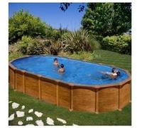 Piscine ovale acier 7,44m x 3,99m x H: 1,32m - Imitation bois - Filtration à sable - SANS Renforts apparents
