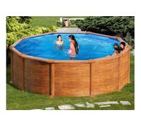 Kit piscine hors-sol mauritius acier aspect bois ronde - Ø460 x h132 cm