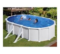 Gre – Piscine hors sol ovale – 610x375x132 cm – Acier laqué blanc – Liner bleu PVC