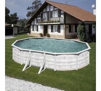 Piscine acier Gre aspect bois nordique Finlande ovale - 7,30 x 3,75 x h1,20m