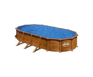 Piscine acier Mauritius - Imitation bois - Ovale - 7,30 m x 3,75 m x 1,32 m - Gre - Piscine acier