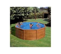 Piscine ronde acier Ø3,70m x H: 1,22m - Imitation bois - Filtration à sable