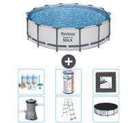 Piscine Bestway Round Steel Pro MAX - 427 x 107 cm - Gris - pompe - échelle - couverture kit d'entretien - filtre - carrelage de fond inclus