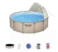 Piscine Bestway tubulaire Power Steel Frame complète avec pompe de filtration : 396 x 107 cm, aspect rotin (écru), ronde