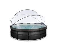 Piscine Black Leather ø488x122cm avec pompe filtrante à sable et dôme - noir