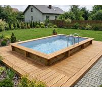Piscine bois Altanka AQUA rectangulaire 4,65 x 2,85m H 1,24m liner gris, ancrage béton