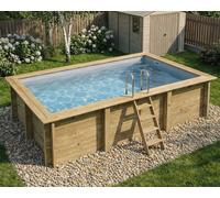 Piscine bois Altanka AQUA rectangulaire 4,65 x 2,85m H 1,24m liner gris, pose sur dalle