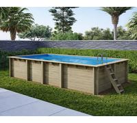 Piscine bois Altanka AQUA rectangulaire 7,0 x 3,75m H 1,45m liner bleu, pose sur dalle