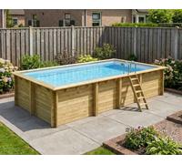 Piscine bois Altanka AQUA rectangulaire 7,0 x 3,75m H 1,45m liner gris, ancrage béton