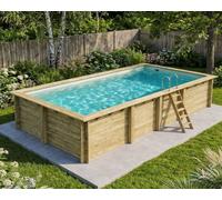 Piscine bois Altanka AQUA rectangulaire 7,0 x 3,75m H 1,45m liner sable, pose sur dalle