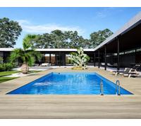 Piscine bois Altanka AQUA rectangulaire 8,5 x 4,35m H 1,45m liner bleu, pose sur dalle