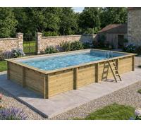 Piscine bois Altanka AQUA rectangulaire 8,5 x 4,35m H 1,45m liner gris, pose sur dalle