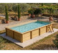 Piscine bois Altanka AQUA rectangulaire 8,5 x 4,35m H 1,45m liner sable, pose sur dalle