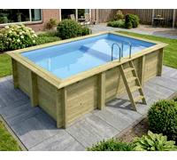 Piscine bois Altanka AQUA rectangulaire avec plage 4,65 x 2,85m H 1,24m liner bleu, ancrage béton