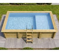 Piscine bois Altanka AQUA rectangulaire avec plage 4,65 x 2,85m H 1,24m liner bleu, pose sur dalle
