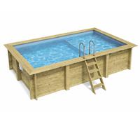 Piscine bois Altanka AQUA rectangulaire avec plage 4,65 x 2,85m H 1,24m liner bleu, sans dalle béton