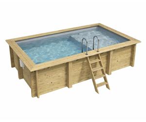 Piscine bois Altanka AQUA rectangulaire avec plage 4,65 x 2,85m H 1,24m liner gris, sans dalle béton