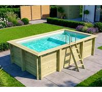 Piscine bois Altanka AQUA rectangulaire avec plage 4,65 x 2,85m H 1,24m liner sable, ancrage béton
