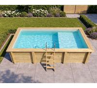 Piscine bois Altanka AQUA rectangulaire avec plage 4,65 x 2,85m H 1,24m liner sable, pose sur dalle