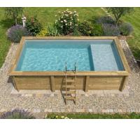 Piscine bois Altanka AQUA rectangulaire avec plage 6,1 x 2,85m H 1,31m liner gris, ancrage béton