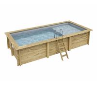 Piscine bois Altanka AQUA rectangulaire avec plage 6,1 x 2,85m H 1,31m liner gris, sans dalle béton