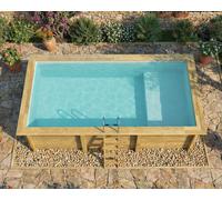 Piscine bois Altanka AQUA rectangulaire avec plage 6,1 x 2,85m H 1,31m liner sable, ancrage béton