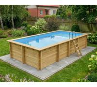 Piscine bois Altanka AQUA rectangulaire avec plage 7,0 x 3,75m H 1,45m liner bleu, ancrage béton