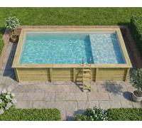 Piscine bois Altanka AQUA rectangulaire avec plage 7,0 x 3,75m H 1,45m liner gris, pose sur dalle