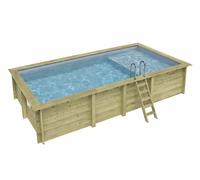 Piscine bois Altanka AQUA rectangulaire avec plage 7,0 x 3,75m H 1,45m liner gris, sans dalle béton