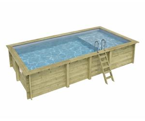 Piscine bois Altanka AQUA rectangulaire avec plage 7,0 x 3,75m H 1,45m liner gris, sans dalle béton