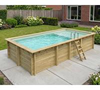 Piscine bois Altanka AQUA rectangulaire avec plage 7,0 x 3,75m H 1,45m liner sable, ancrage béton