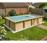 Piscine bois Altanka AQUA rectangulaire avec plage 8,5 x 4,35m H 1,45m liner gris, ancrage béton