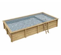 Piscine bois Altanka AQUA rectangulaire avec plage 8,5 x 4,35m H 1,45m liner gris, sans dalle béton