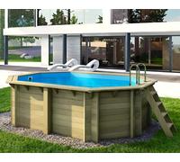 Piscine bois Altanka NEMO octogonale allongée 4,3 x 3m H 1,18m liner bleu, ancrage béton