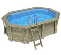 Piscine bois Altanka NEMO octogonale allongée 4,3 x 3m H 1,18m liner bleu, sans dalle béton