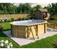 Piscine bois Altanka NEMO octogonale allongée 4,3 x 3m H 1,18m liner gris, pose sur dalle