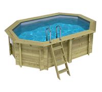 Piscine bois Altanka NEMO octogonale allongée 4,3 x 3m H 1,18m liner gris, sans dalle béton