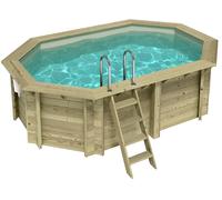 Piscine bois Altanka NEMO octogonale allongée 4,3 x 3m H 1,18m liner sable, sans dalle béton