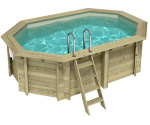 Piscine bois Altanka NEMO octogonale allongée 4,3 x 3m H 1,18m liner sable, sans dalle béton