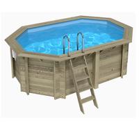 Piscine bois Altanka NEMO octogonale allongée 4,3 x 3m H 1,31m liner bleu, ancrage béton