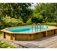 Piscine bois Altanka NEMO octogonale allongée 4,3 x 3m H 1,31m liner sable, sans dalle béton