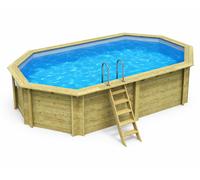 Piscine bois Altanka NEMO octogonale allongée 5,79 x 3,49m H 1,45m liner bleu, sans dalle béton