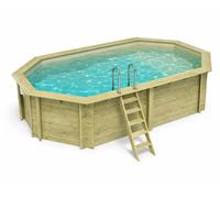 Piscine bois Altanka NEMO octogonale allongée 5,79 x 3,49m H 1,45m liner sable, sans dalle béton