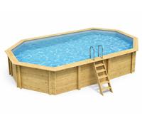 Piscine bois Altanka NEMO octogonale allongée 7,3 x 3,97m H 1,45m liner bleu, sans dalle béton