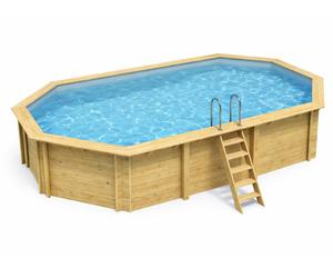 Piscine bois Altanka NEMO octogonale allongée 7,3 x 3,97m H 1,45m liner bleu, sans dalle béton