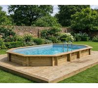 Piscine bois Altanka NEMO octogonale allongée 7,3 x 3,97m H 1,45m liner gris, ancrage béton