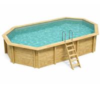 Piscine bois Altanka NEMO octogonale allongée 7,3 x 3,97m H 1,45m liner sable, sans dalle béton