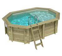 Piscine bois Altanka NEMO octogonale allongée avec plage 4,3 x 3m H 1,18m liner sable, sans dalle béton